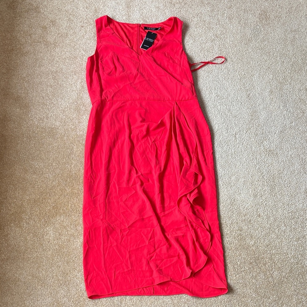 Ralph Lauren Bold Red Midi Dress size 12 nwt ruffle